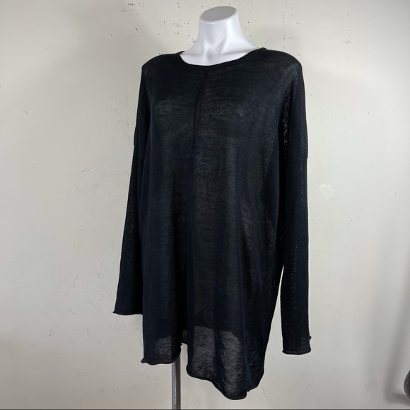 Eskandar 100% linen black oversized lagenlook drop shoulder sweater tunic top 0 - Picture 3 of 14